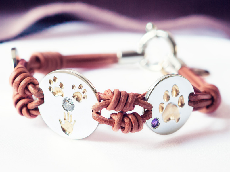 Lederarmband Pfotenabdrücke Edelsteine Armband mit Pfotenabdruck