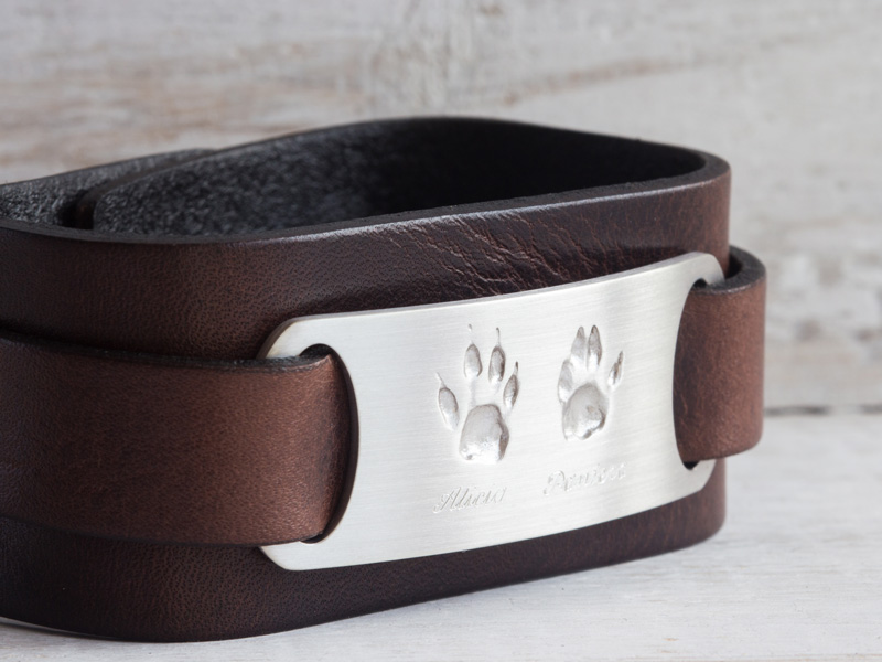 Lederarmband mit echten Katzen Pfotenabdrücken Armband mit Pfotenabdruck von eigener Katze