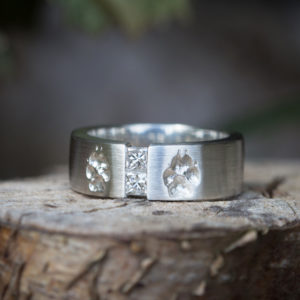 Echter Pfotenabdruck Hund Ring Diamanten Echter Pfotenabdruck Hund Ring Diamanten