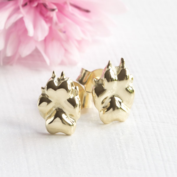 Ohrstecker Gold 3D Pfotenabdruck Hund