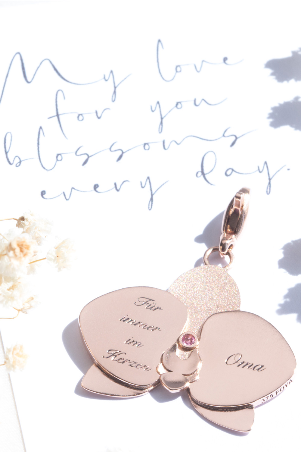 Fingerabdruck Verstorbene Roségold Orchidee Kette