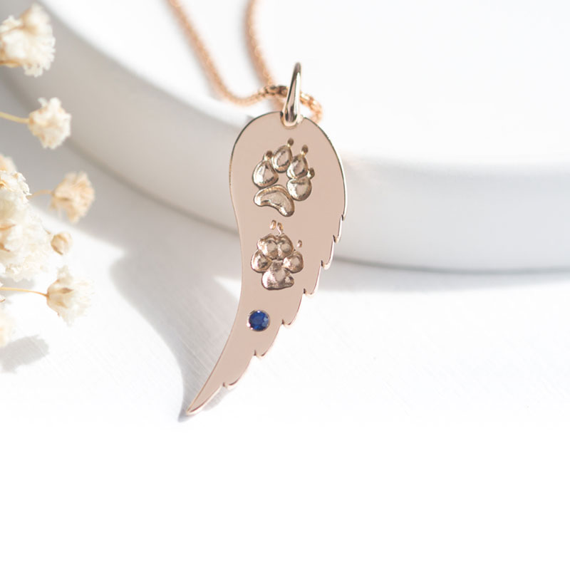 Engel Flügel Kette Rosegold personalisiert Pfotenabdruck